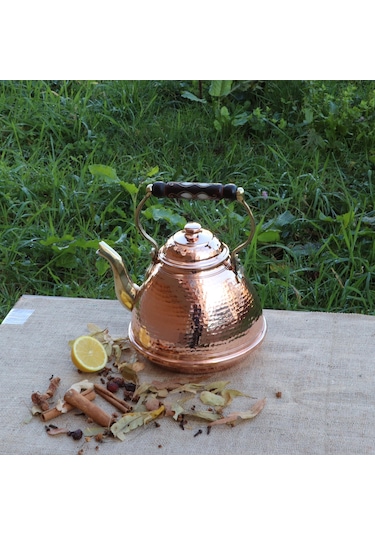Tekli Dövmeli Ihlamur Bakır Çaydanlık 3 Lt Bakır