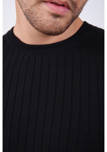 Ferraro Siyah Bisiklet Yaka Fitilli Erkek Kazak Siyah