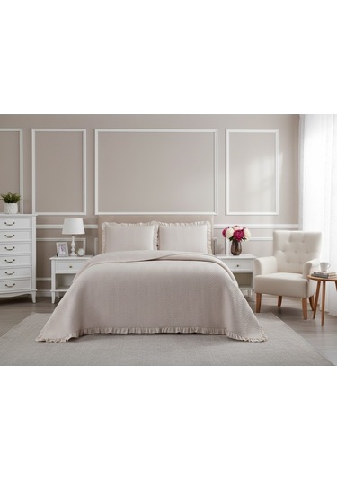 Kapitoneli Yatak Örtüsü Tek Kişilik Dubai Krem Çok Renkli