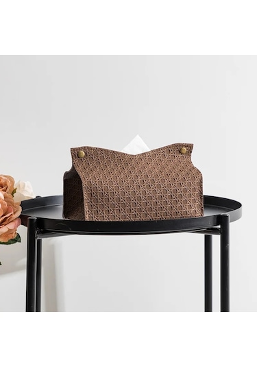 Füme Kırmızı Deri Doku Kutusu Ev Oturma Odası Çay Masası Pu Rattan Deri Doku Kutusu Mutfak Masaüstü İskandinav Peçete Tutucu Saklama Kutusu