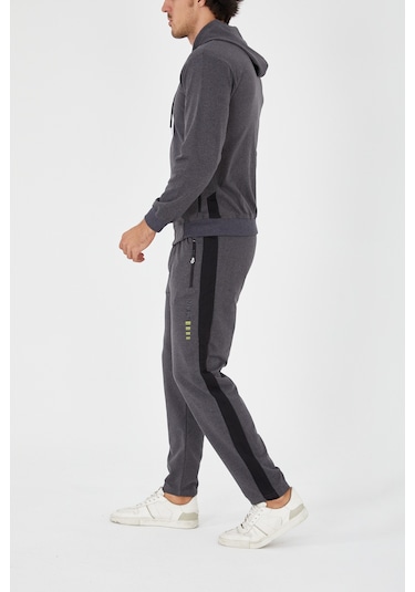 Pants Düz Paça Fermuarlı Kapşonlu Eşofman Takım - Füme Füme
