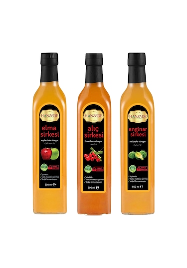 Hanzade Bitkisel Elma + Alıç + Enginar Sirkesi 500 ML 3'lü Set