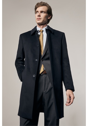 Koyu Lacivert 110 Cm Kaşe Düz Sırt Kapitoneli Astar Comfort Fit Classic Palto 1005255154 Koyu Lacivert