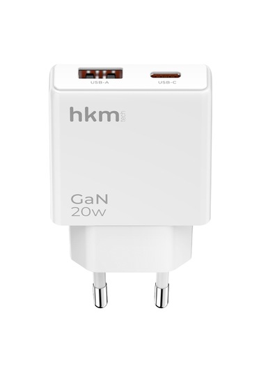 Extra Slim Gan 20W Usb-A Ve Type-C Çift Portlu Hızlı Şarj Aleti Ultra Ince Güç Adaptörü Beyaz