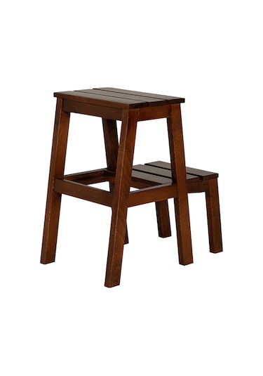 Refilya Masif Ahşap Katlanır Merdiven Tabure Ceviz