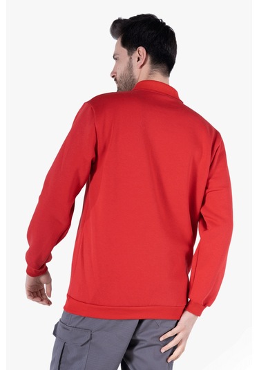 3 İplik Polo Yaka Fleto Cepli Sweatshirt Kırmızı