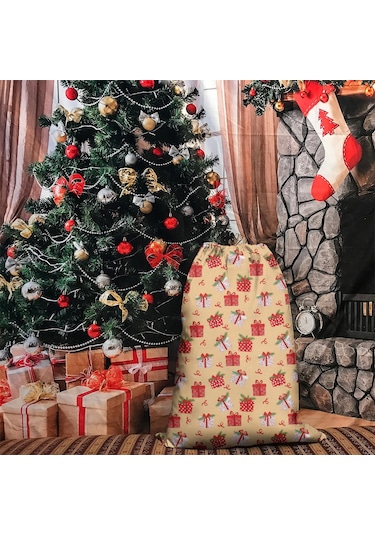 Büyük Noel Baba Hediye Çantası, Pamuklu Kordonlu, Yeniden Kullanılabilir Noel Hediye Tel