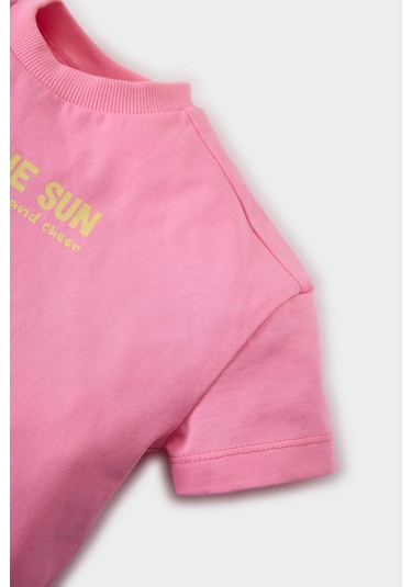 Defacto Kız Bebek Bisiklet Yaka Baskılı Kısa Kollu Tişört E0698a525smpn164 Pembe