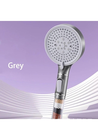 Gri 5 Modlu Duş Başlığı Yüksek Basınç Filtreli Yağış El Duş Başlığı Su Tasarruf Memesi Banyo Aksesuarları Gri