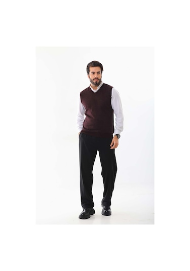 Pelikan Erkek V Yaka Yün Süveter 4p10 Bordo