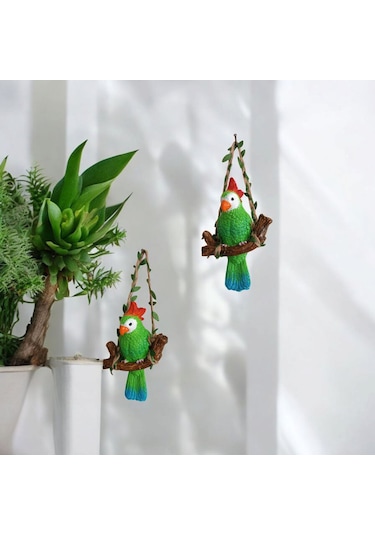 2 Adet Dekoratif Sallanan Duvar Ve Bahçe Süsü Papağan Kuş Yeşil