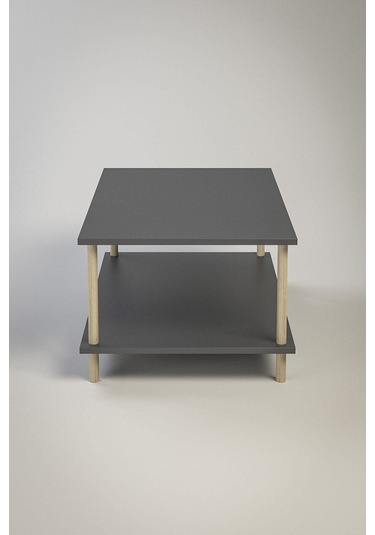 Dikdörgen Orta Sehpa Ahşap Ayaklı Sehpa Iki Raflı Sehpa Dekoratif Sehpa Gazetelikli-antrasit-90x60