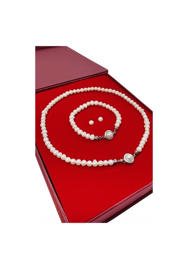 Chavin Doğal İnci Kolye Küpe Bileklik Özel Kutulu Set Eu98