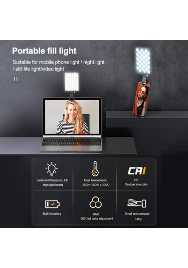 5 W Rgb Fotoğraf Lambası Çift Renkli Cep Vlog Led Işık Siyah Siyah