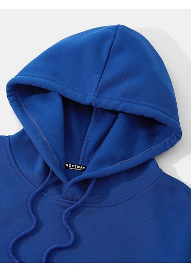 Unisex Are You Ok Honey Baskılı Kapüşonlu İçi Yumuşak Polarlı Oversize Sweatshirt - Saks Mavisi Saks Mavisi