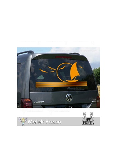 90X46 cm-Martılar ve Yelkenli Karavan Sticker. Karavan Çıkartma