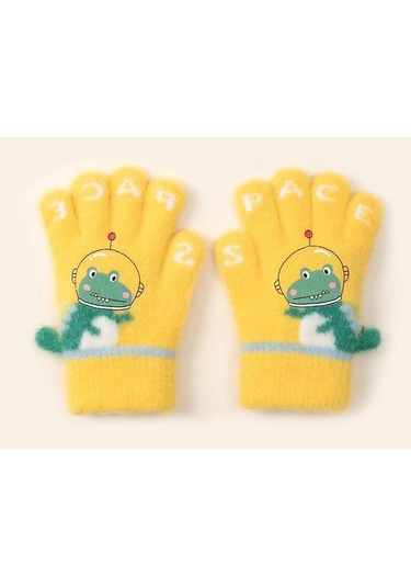 Petityu Space Uzaylı Dino Sıcacık Tutan Örme Sarı Şirin Eldiven 3-6 Yaş Sarı