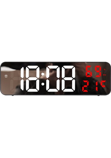 Xindoker Ev İçin Dijital Led Alarm Saat, Ayna Ekranlı, Duvar/sandık Tipi, Elektrikli, Siyah Kasa, Beyaz-kırmızı Sayılar Siyah - Beyaz