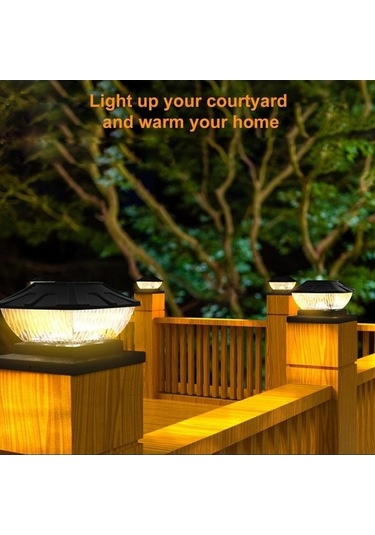 Opulentliving Güneş Enerjili Bahçe Aydınlatma - Ip65 Su Geçirmez 6x6 Sütun Lamba, 600mah Pil Siyah Siyah