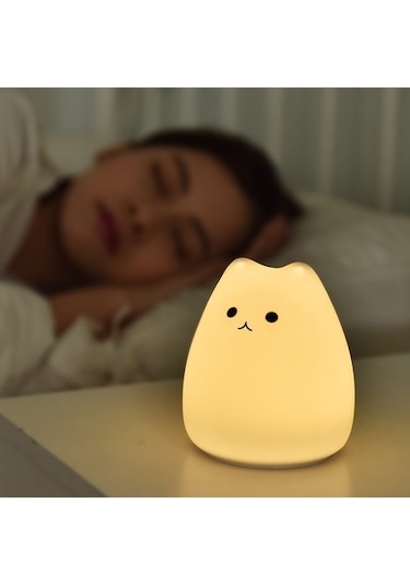 Metabagua De Beers Sevimli Kedi Gece Lambası Bebek Çocuklar Için Karikatür 7 Renk Silikon Uyku Lambası Dokunmatik Sensörlü Masa Lambası Ev Yatak Odası Dekorasyonu Için 5a4tzl Bej