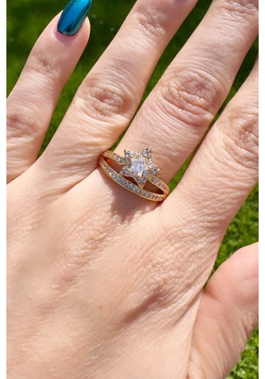 Gold Çift Sıralı Yıldız Yüzük Gold