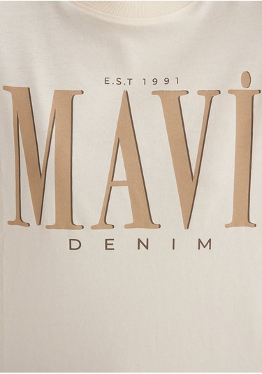 Mavi - Mavi Logo Baskılı Bej Tişört 1611990-70008 Bej