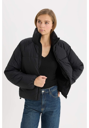 DeFacto Regular Fit Şişme Mont Fermuarlı Cepli E7385AX24WNBK27 Siyah