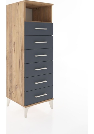 Hyperion Dolap Tek Raflı 6 Çekmeceli 44x44x134 Çam-antrasit Atlas Çam