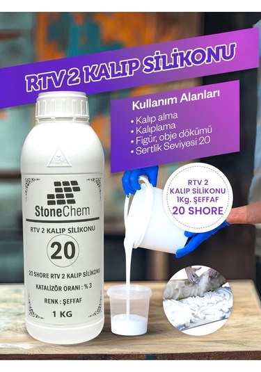 Yüksek Kalite 1. Sınıf Rtv 2 Kalıp Silikonu 1 Kg Yarı Şeffaf 20 Shore 1