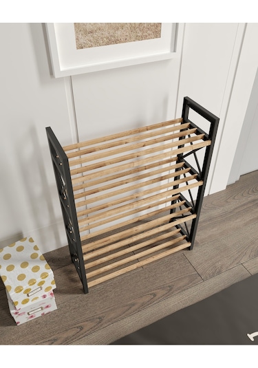 Dekoratif 4 Katlı Ayakkabılık Siyah