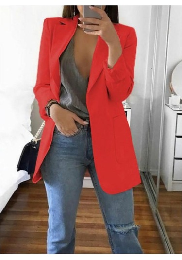 Kadın Moda Ceket Orta-uzun Kollu Tek Göğüslü Günlük Sıcak Ceket Kırmızı