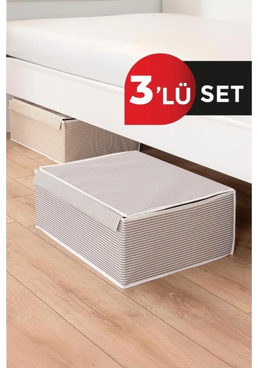 3 Adet Çok Amaçlı Kapaklı Düzenleyici Kutu Baza Hurç 50x40x19 Cm Gri-beyaz