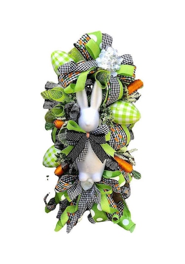 Paskalya Tavşanı Çelengi Tavşan Havuç Çelenk Dekoru Kapı Duvar İçin Asılı Süs