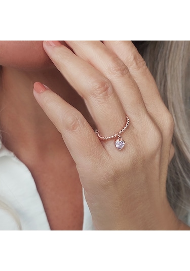 Vaoov 925 Ayar Gümüş Kalp Sallantılı Yüzük Rose