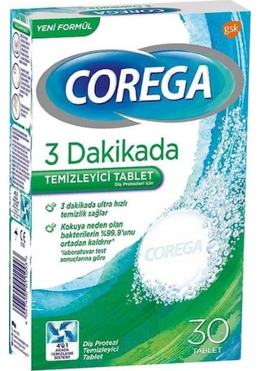Corega 3 Dakikada Protez Temizleyici Tablet 30'lu