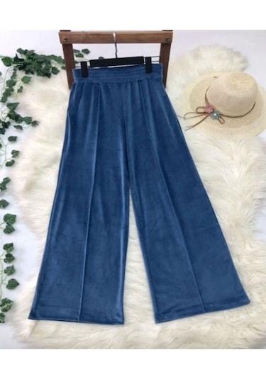 Lovie Moda Kadın Kadife Çımalı Eşofman Alt Mavi