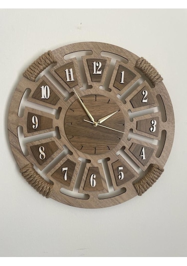 Ümra Lazer Ahşap Dekoratif Hasır Detaylı Duvar Saati 40x40 Cm Sessiz Akar Mekanizma 0000dvs1 Akçaağaç