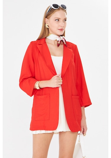 Armonika Kadın Kırmızı Cepli Oversize Ceket Arm-26k001005