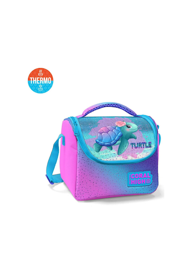 Coral High Kids Açık Pembe Mavi Kaplumbağa Desenli Thermo Beslenme Çantası 11870