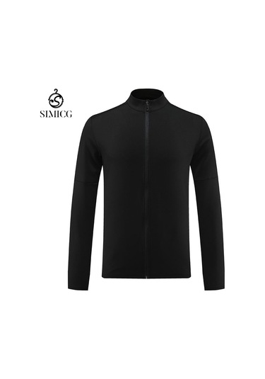 Erkekler İçin Çabuk Kuruyan Rahat, Açık Hava Fermuarlı Hırka Dik Yaka Spor Ceket Siyah