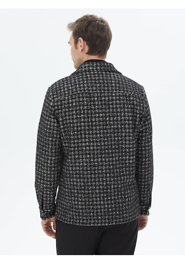 Kip Siyah Kareli Regular Fit Dokuma Yün Karışımlı Overshırt Siyah