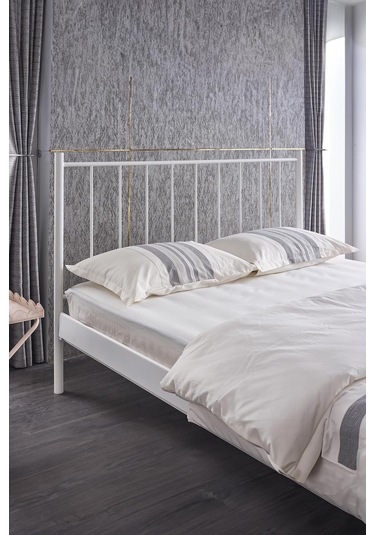 Falez-st Çift Kişilik Metal Karyola-beyaz Yüksek Başlıklı Ahşap Latalı