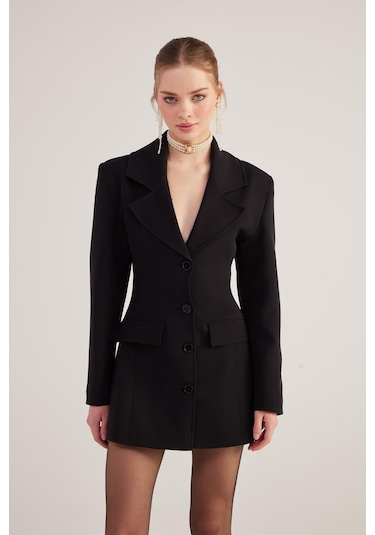 Holly Lolly Belden Oturmalı Fit Kesim Deja Blazer Ceket Siyah
