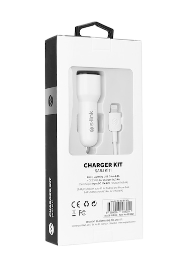 S-Link Sl-Ec30L Lightning Kablolu 3.4A 2 Usb Araç Şarj Cihazı