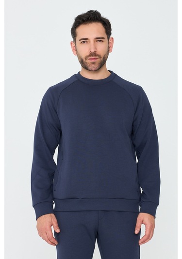 White Stone Lacivert Pamuklu Erkek Basic Sweatshirt