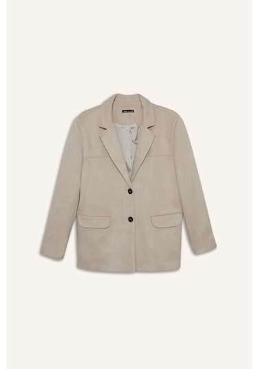 Defacto Regular Fit Ceket Yaka Süet Blazer Ceket E7236ax25aubg220 Bej