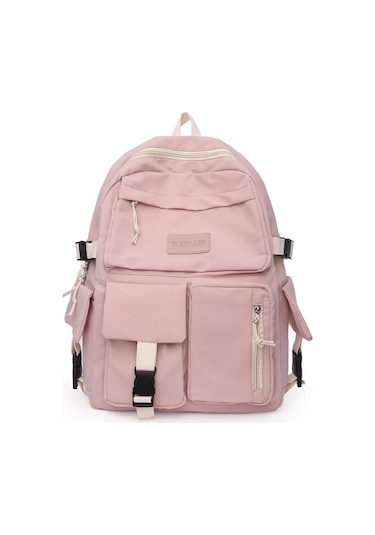 Kadın Seyahat Tuval Hit Renk Sırt Çantası Preppy Stil Okul Büyük Sırt Çantası Pink Pembe