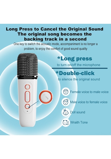 Springsun Beyaz Taşınabilir Karaoke Sistemi: Kablosuz Mikrofon + Hoparlör, Bt 5.3, 8-10 Saat Çalma Süresi, Ev Ve Dış Mekan İçin Mini Müzik Cihazı