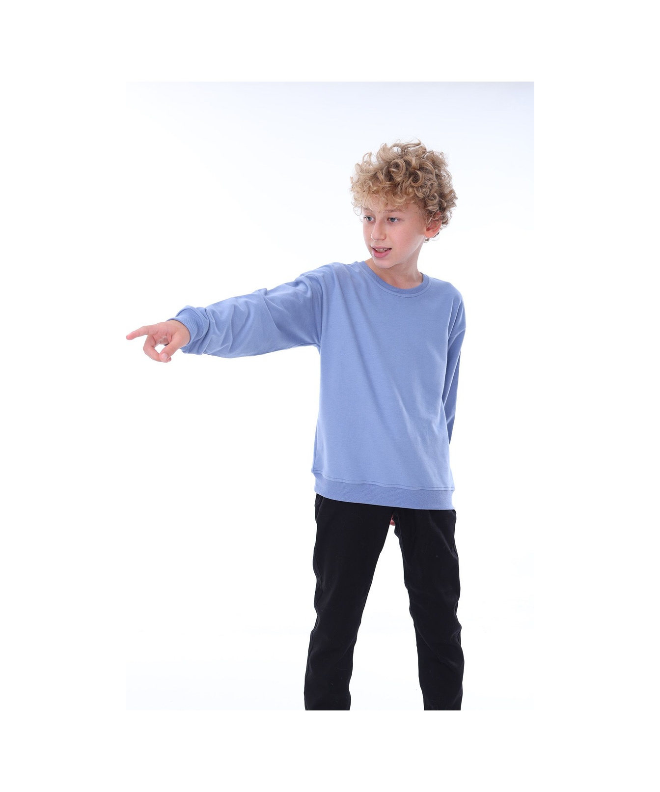 Zuzunga Oversize Unisex Basic Düz Mavi Renk %100 Pamuk Sweatshirt 2-11 Yaş Mavi