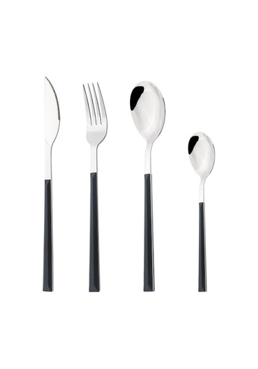 Novahub Siyah 4 Adet Ahşap Saplı Yemek Takımı Batı Paslanmaz Çelik Çatal Bıçak Kaşık Seti Bıçak Çatal Kahve Çay Kaşığı Gümüş Mutfak Sofra Seti Siyah Siyah